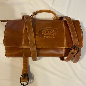 Tan Leather Toiletry Roll with Top Handle